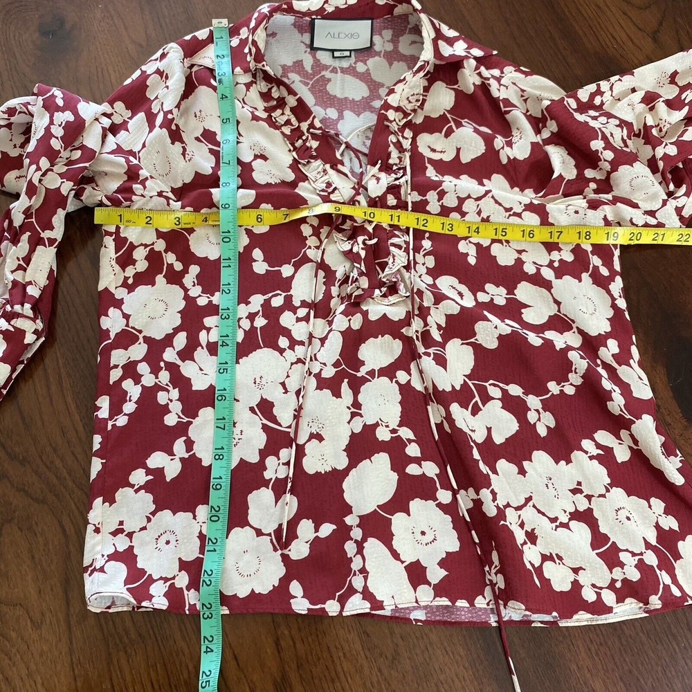 Alexis Womens Blouse Top S Red Floral Lace Up Boho Rayon Viscose Neiman Marcus - Picture 7 of 10